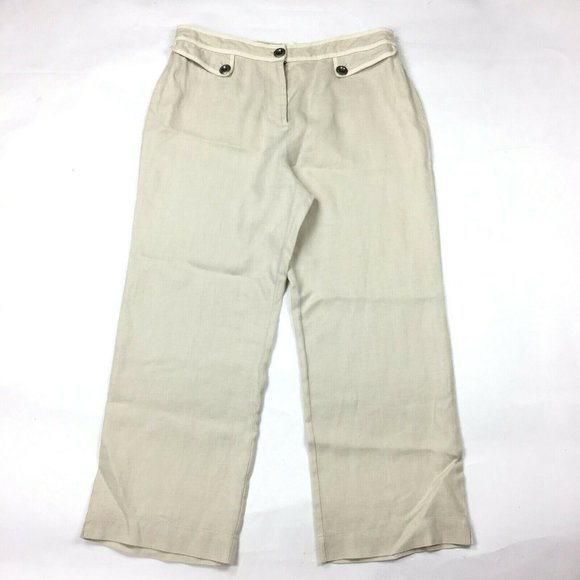 Soft Surroundings Linen Cropped Pants Beige White - Picture 2 of 6